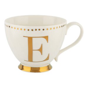 Initial E Electroplated Gold Footed Mug