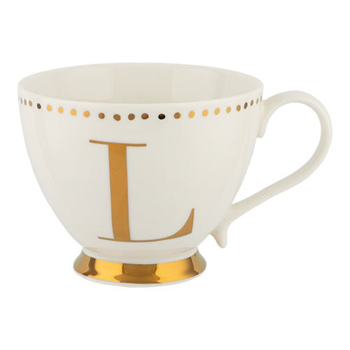 Initial L Electroplated Gold Footed Mug