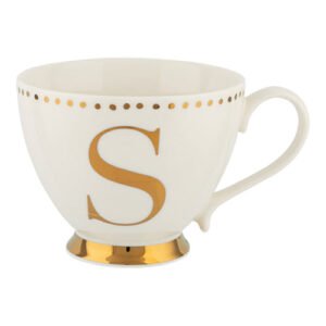 Initial S Electroplated Gold Footed Mug