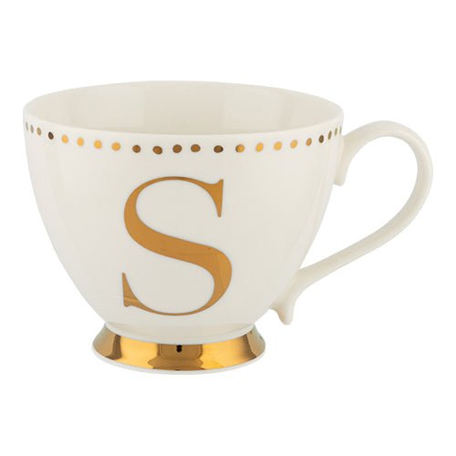 Initial S Electroplated Gold Footed Mug