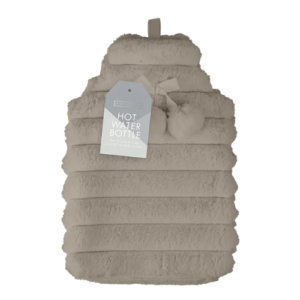Faux Fur Ribbed Hot Water Bottle with Pom Poms 1.7L