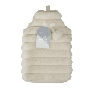 Faux Fur Ribbed Hot Water Bottle with Pom Poms 1.7L