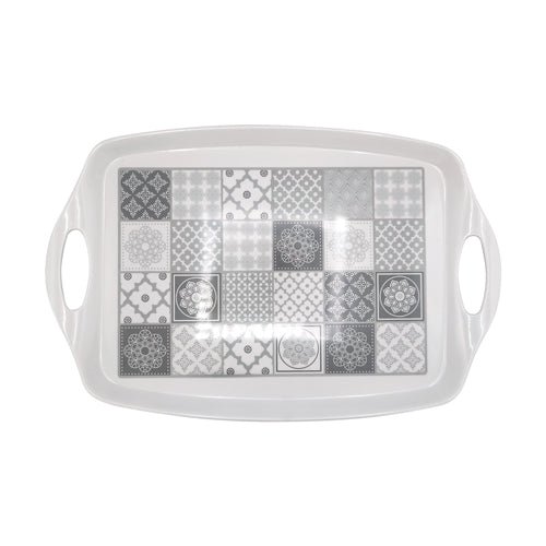 Grey & White Floral Tile Patterned Kitchen Tray