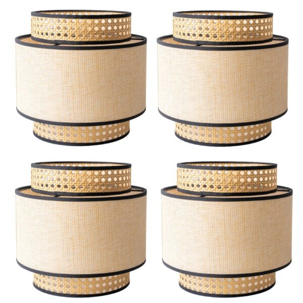Natural Raffia Easy Fit Contrast Trim Lampshade 26cm — Pack of 4