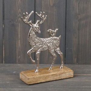 Christmas Metal Reindeer on Wooden Base 17cm