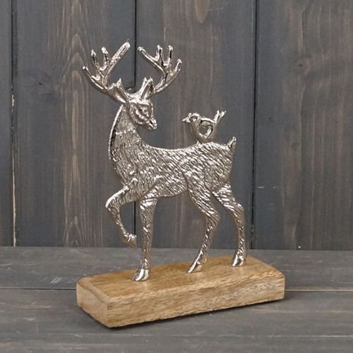 Christmas Metal Reindeer on Wooden Base 17cm