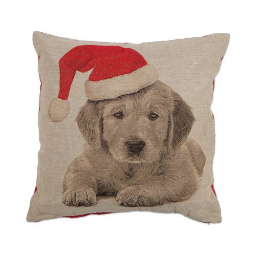 Puppy Santa Hat Christmas Cushion 45cm x 45cm