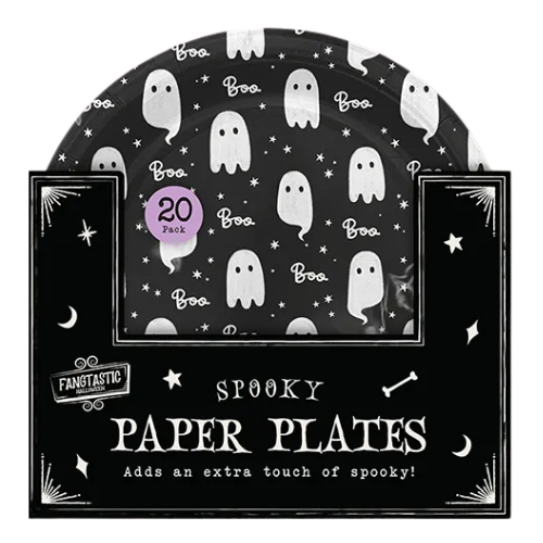 Halloween Printed Paper Plates Ghost Design 23cm, Pack of 20