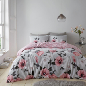 3D Digital Poppy Printed Duvet Cover Set Blush Pink Assorted Colours