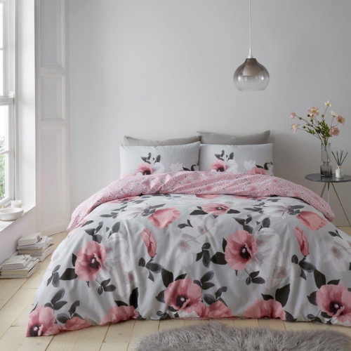 3D Digital Poppy Printed Duvet Cover Set Blush Pink Assorted Colours