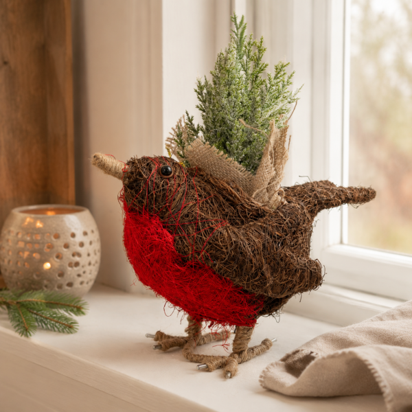 Rattan Robin Red Breast Home Planter