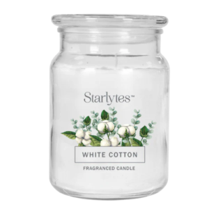 Premium Starlytes White Cotton Large Jar Candle 18oz