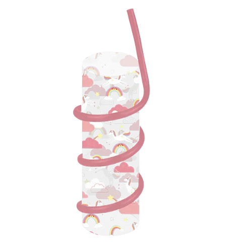 Kids Pink Unicorn Cup With Curly Straw Assorted Colours 450ml