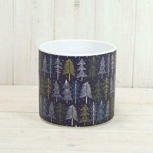 Medium Christmas Tree Green and Navy Plant Pot