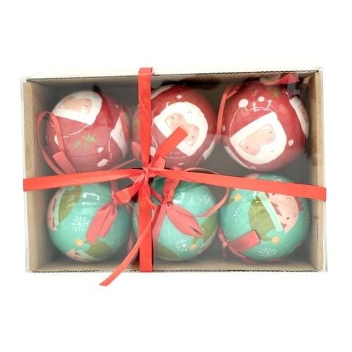 Christmas Santa & Elf Baubles 6 Pack