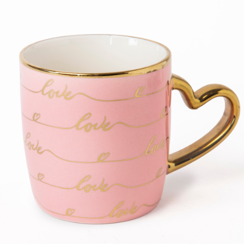 Heart Handle Ceramic Mug with Gold Heart Handle 350ml Assorted Designs