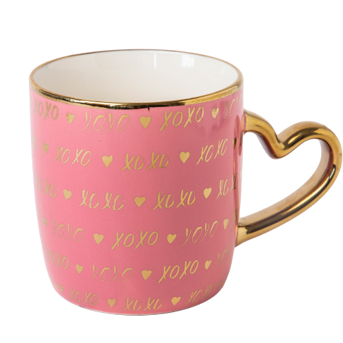 Heart Handle Ceramic Mug with Gold Heart Handle 350ml Assorted Designs