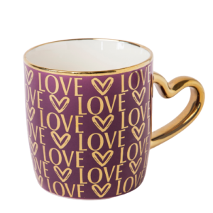 Heart Handle Ceramic Mug with Gold Heart Handle 350ml Assorted Designs