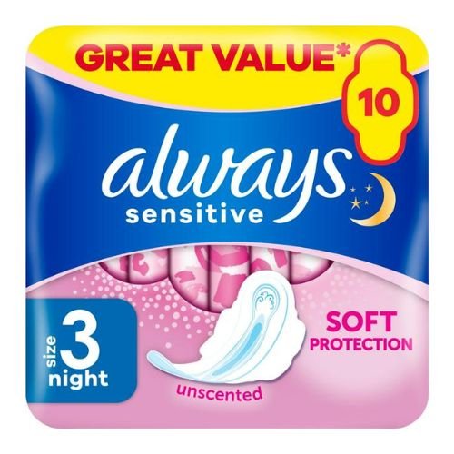 Always Sensitive Night Sanitary Towels 10 Pk
