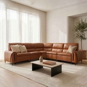 Alzaro Leather Electric Recliner Corner Sofa in Tan