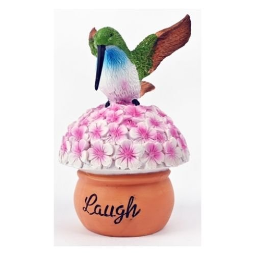 Laugh Pink Flower Bird Garden Ornament 15cm