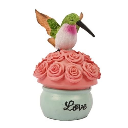 Love Pink Roses Bird Garden Ornament 15cm