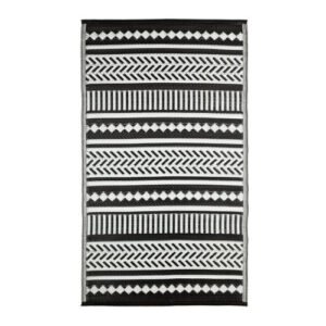 For The Love Of Gardening Black & White Striped Patterned Outdoor Rug 90cm x 150cm