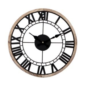 Statement Black Skeleton and Rustic Wood Clock 34cm
