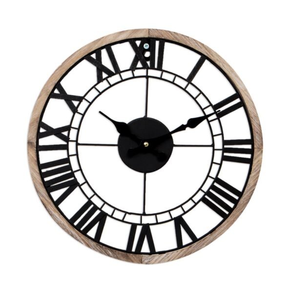 Statement  Black Skeleton and Rustic Wood Clock 34cm