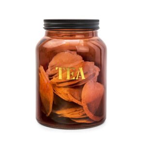 Vintage Amber Gold Glass Storage Jar 'Tea' 15.5cm