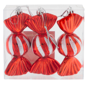 3 Pack Candy Christmas Baubles 11cm