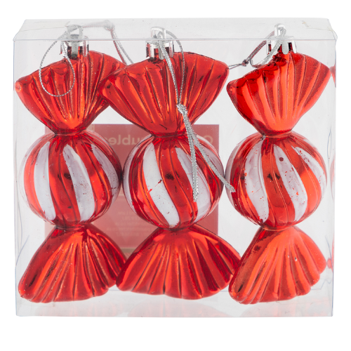 3 Pack Candy Christmas Baubles 11cm