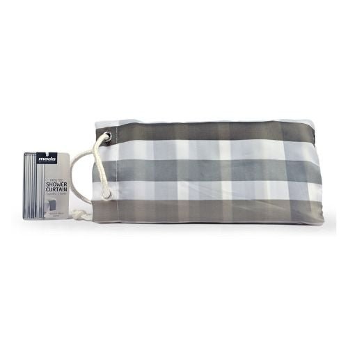 Moda Grey Striped Printed Shower Curtain In A Bag 180cm