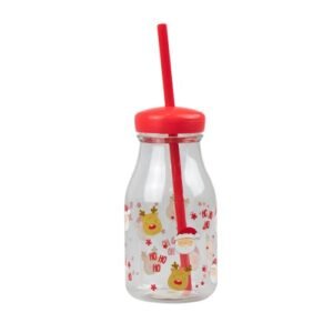 Kids Christmas Plastic Milk Jar & Straw Assorted Designs