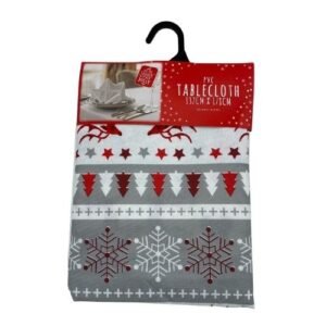 Christmas Grey & White Reindeer Wipeable PVC Tablecloth W 132cm x L 178cm