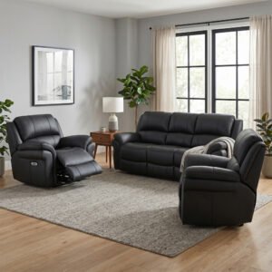 Claton Fabric Electric Recliner Sofa Suite in Black