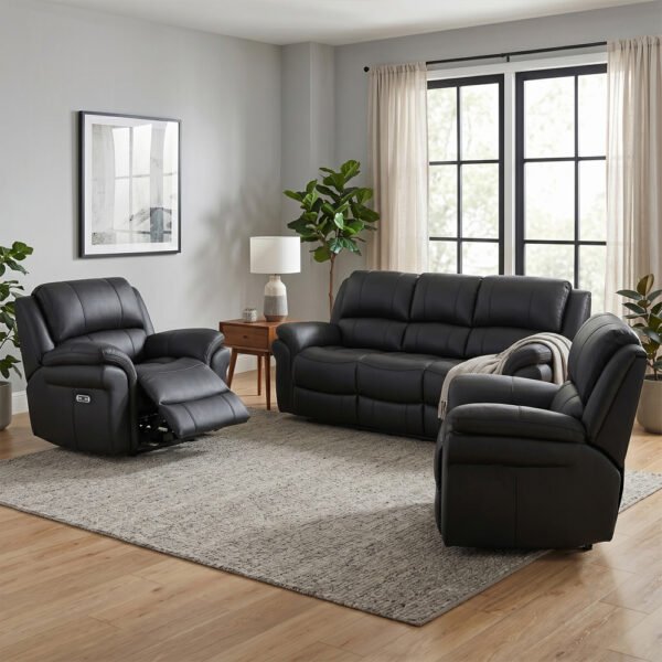 Claton Fabric Electric Recliner Sofa Suite in Black