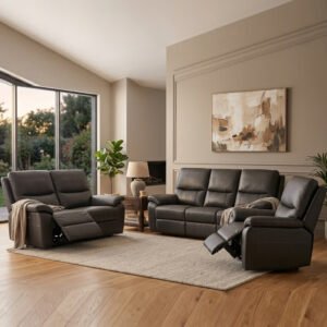 Cortina Leather Electric Recliner Sofa Suite in Charcoal