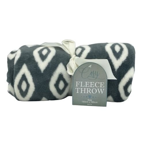 Cosy Fleece Throw Grey & White Pattern 130cm x 150cm