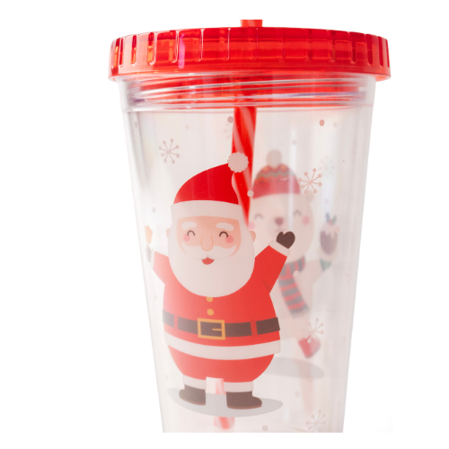 Christmas Cup with Straw Penguin & Snowman Designs