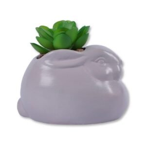 Grey Rabbit Pot With Artificial Succulent Plant 10cm