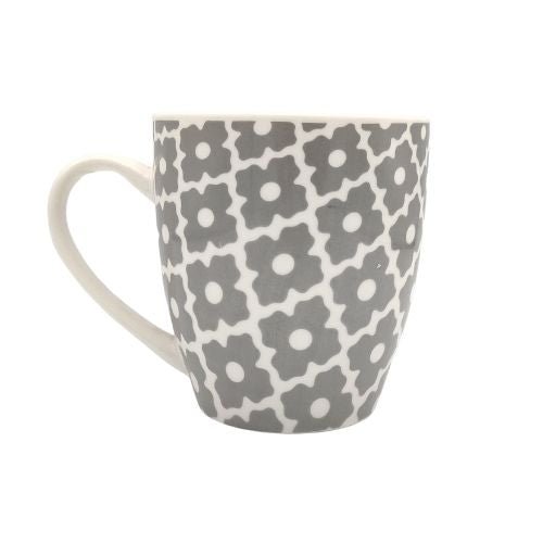 Hugga Mug Grey & White Geometric Patterned Mug