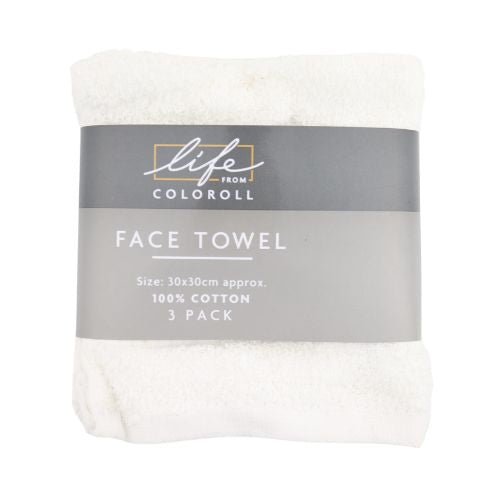 Life From Coloroll Face Towel 30x30cm 3 Pack Assorted Colours