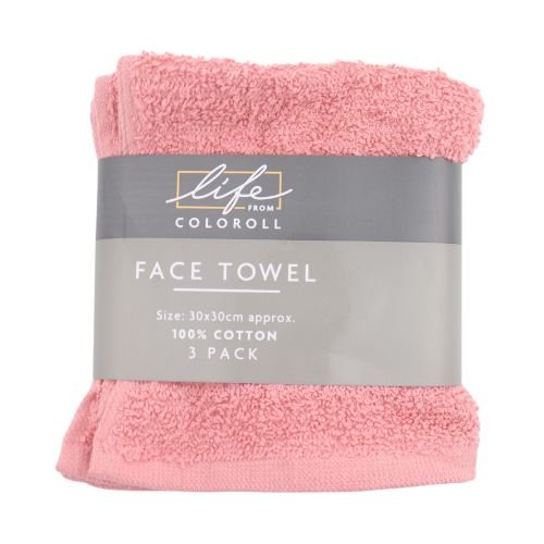 Life From Coloroll Face Towel 30x30cm 3 Pack Assorted Colours