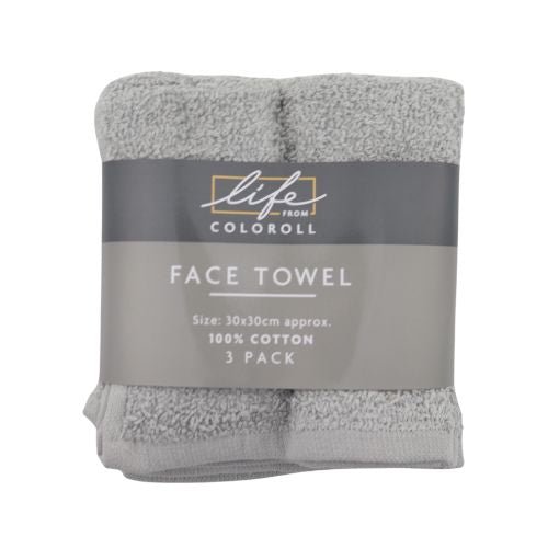 Life From Coloroll Face Towel 30x30cm 3 Pack Assorted Colours