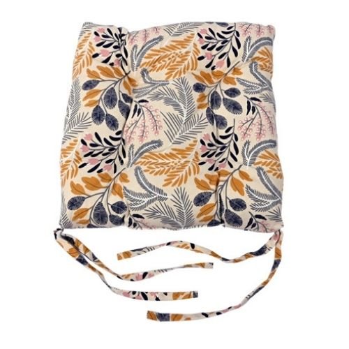 Mustard & Grey Floral Seat Cushion Pad 40cm