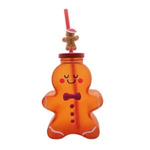 Gingerbread Glass Cup with Straw 450ml