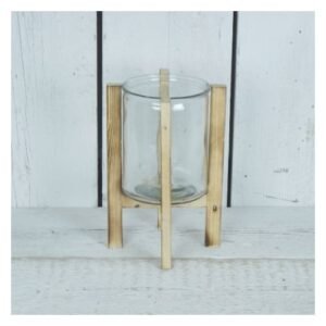 Glass Lantern with Wooden Frame 26cm