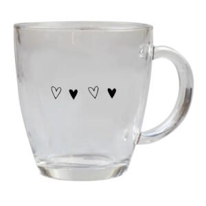 Valentine's Printed Glass Coffee Cup 350ML Assorted Designs