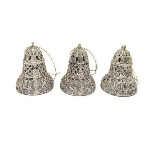 Glitter Bell Christmas Decorations 3 Pk Assorted Colours